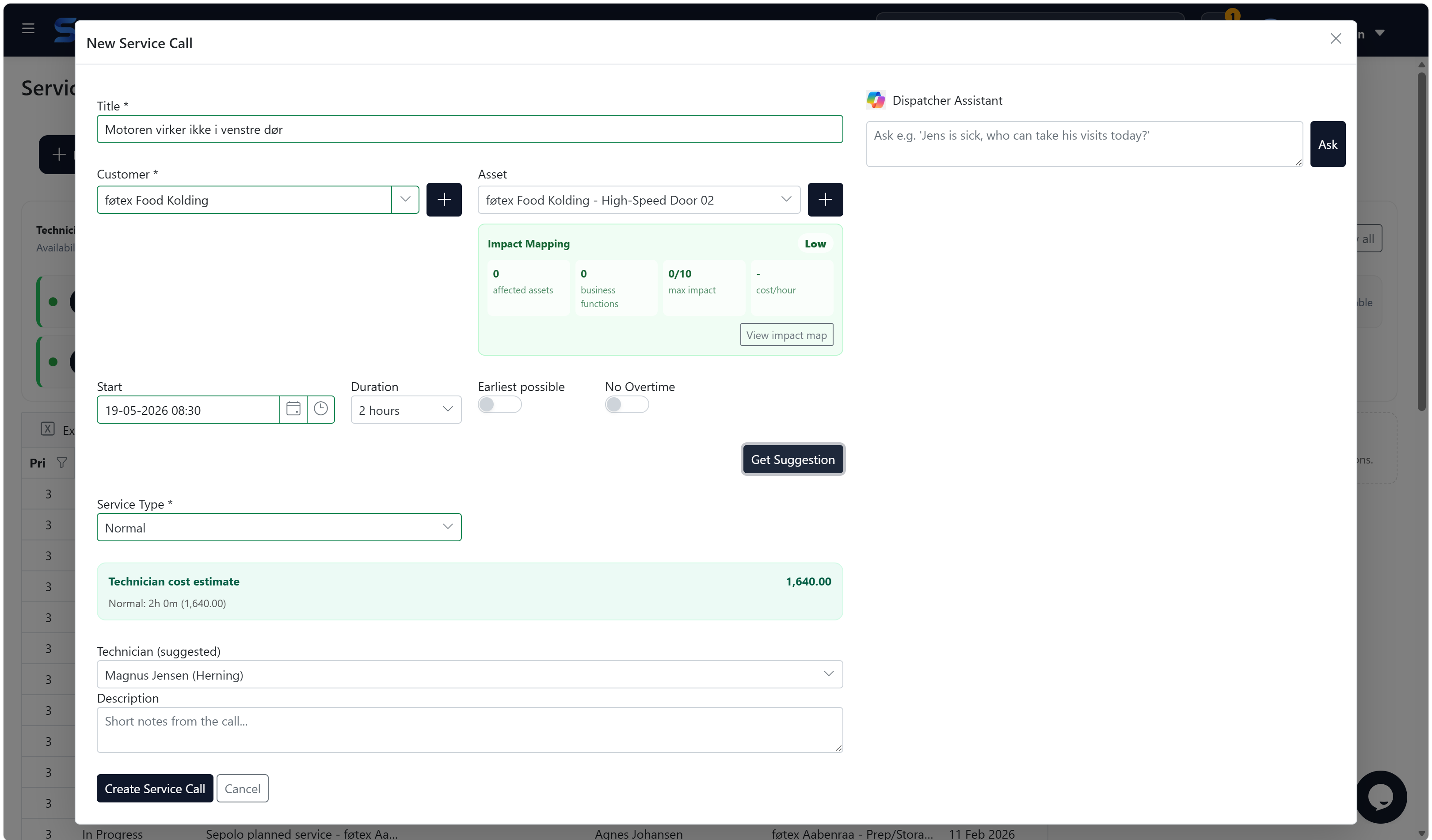 Sepolo neue Serviceanfrage mit Microsoft Copilot Dispatcher Assistant